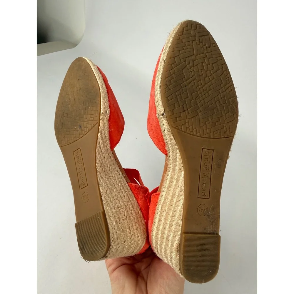 Gentle Souls Kenneth Cole Oryx Orange‎ Red Suede Espadrille Wedge Sandals 7.5M